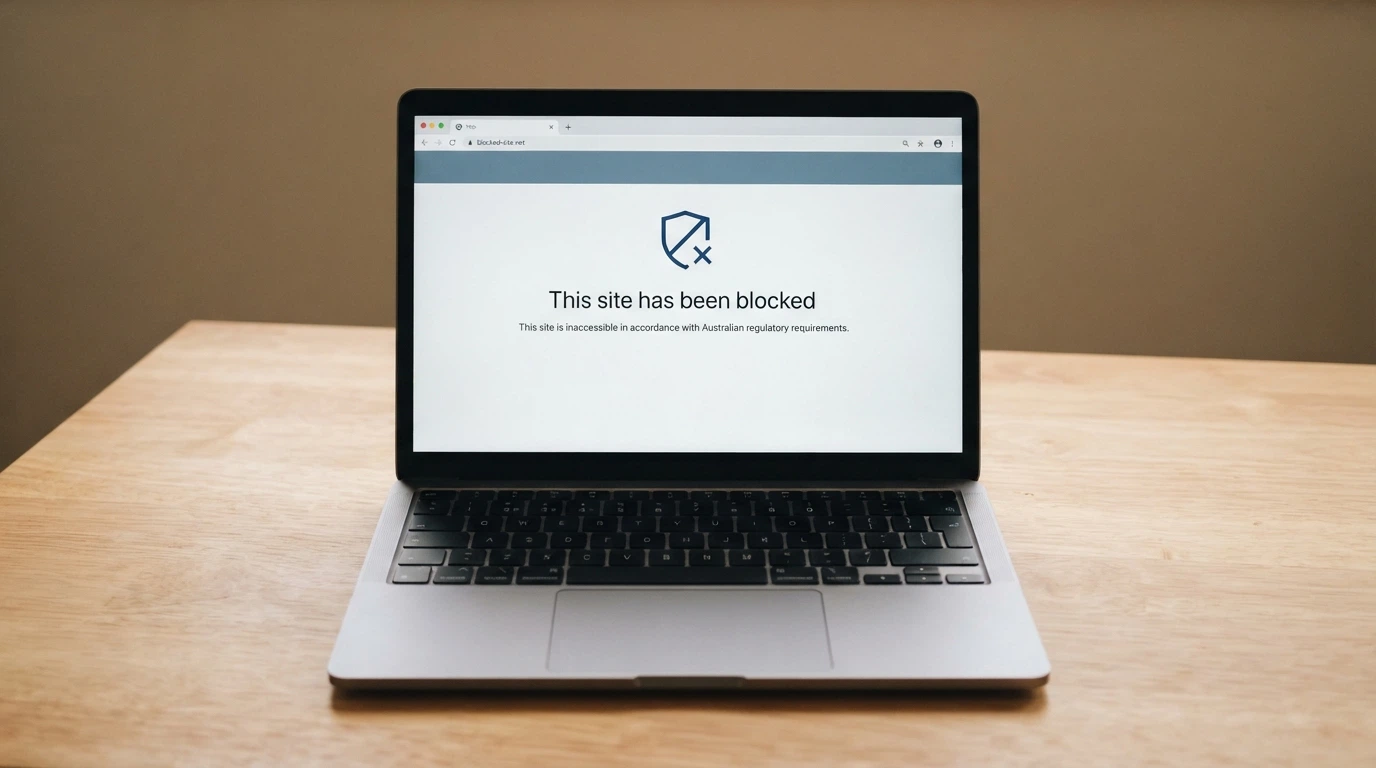 A representation of an ACMA blocking notice as it appears to an Australian internet user attempting to reach a blocked gambling site