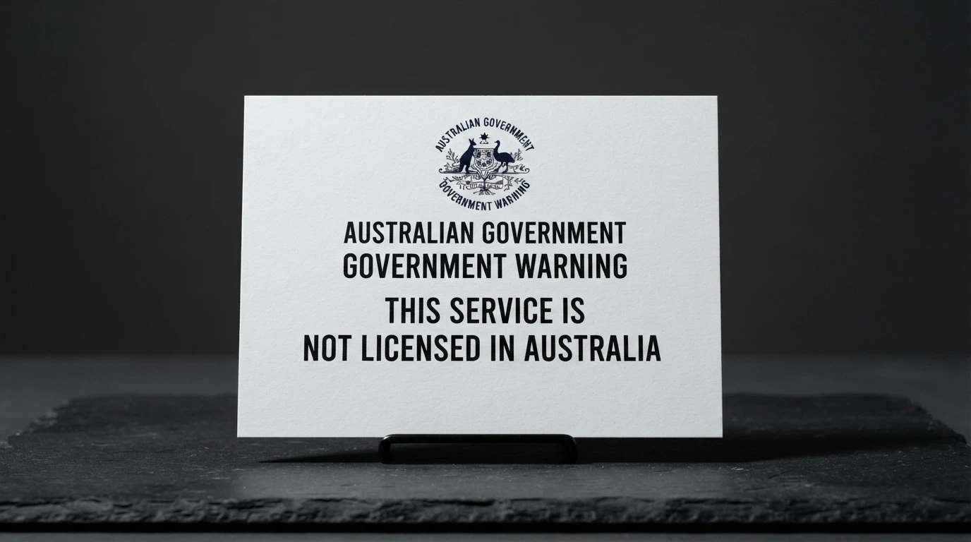 An official-looking warning notice with the text “This service is not licensed in Australia” beside an ACMA logo