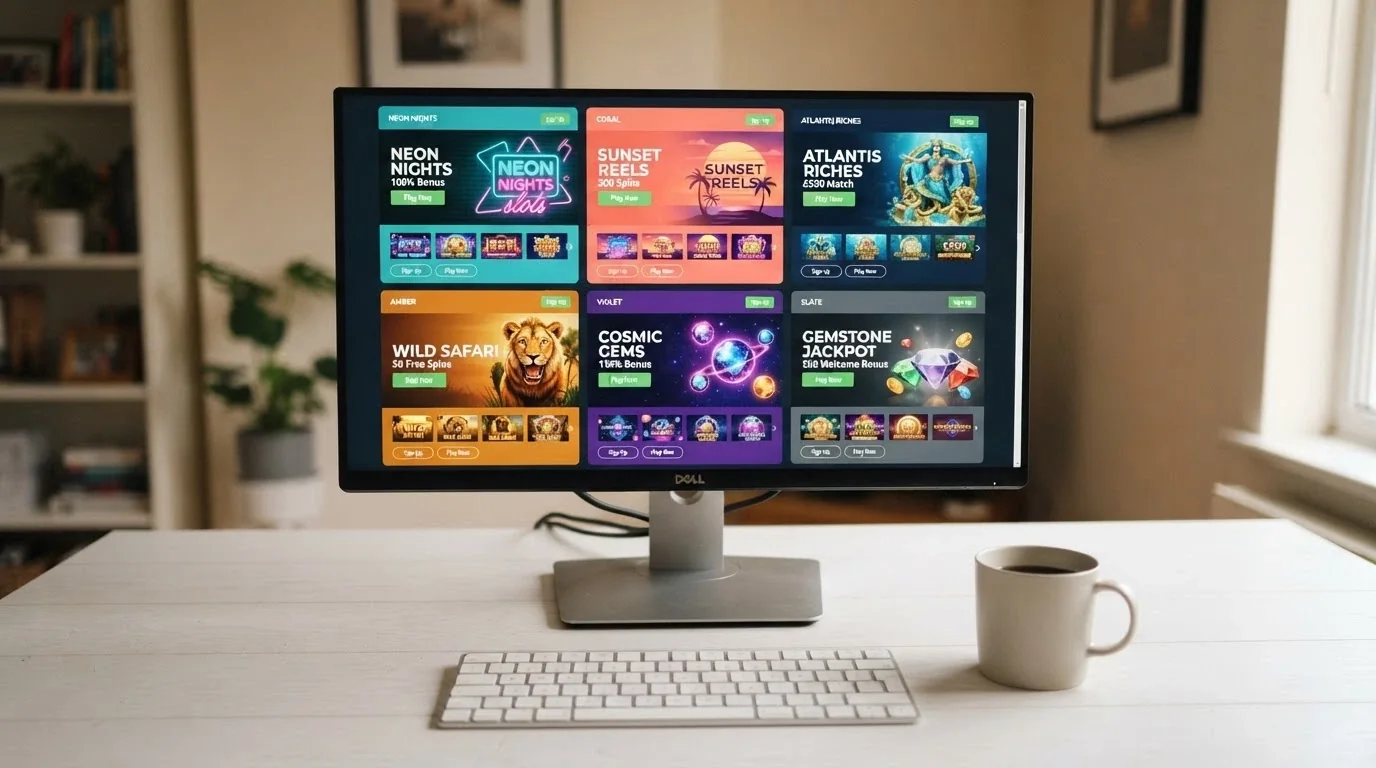 A grid of casino home-page thumbnails arranged in a comparison layout on a desktop screen