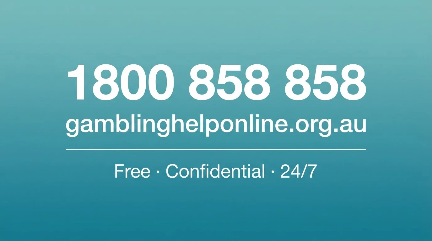 A screenshot-style or typographic treatment of the National Gambling Helpline number 1800 858 858 and the Gambling Help Online URL, with the BetStop logo