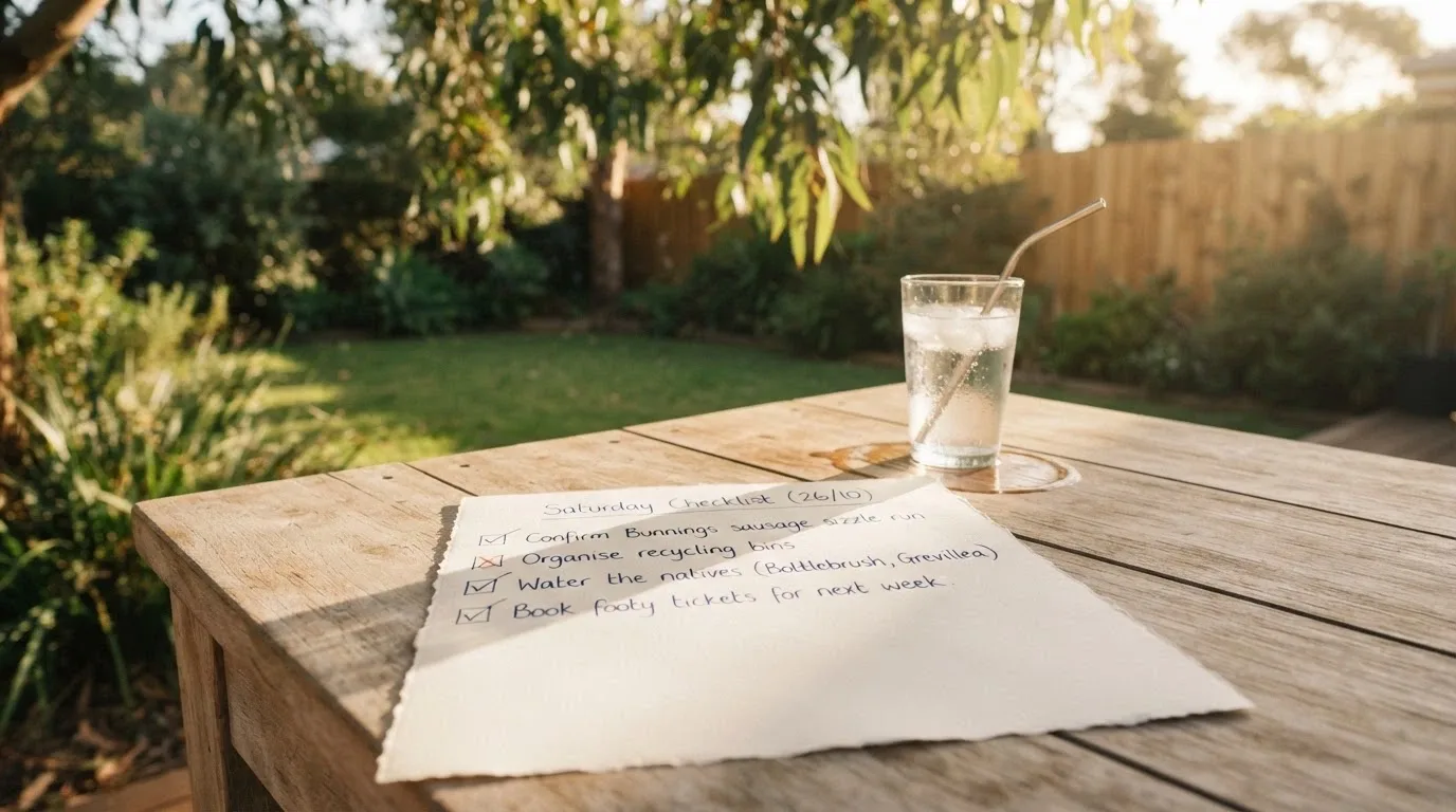 A checklist visual with four key items — match %, wagering, validity, max bet — with tick and cross markers, set against an Australian summer backdrop