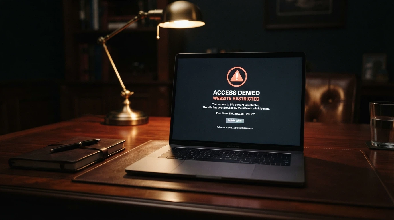 An official-looking document bearing the Australian coat of arms and the Interactive Gambling Act title on a desk, beside a laptop screen showing an ACMA blocked-site notice