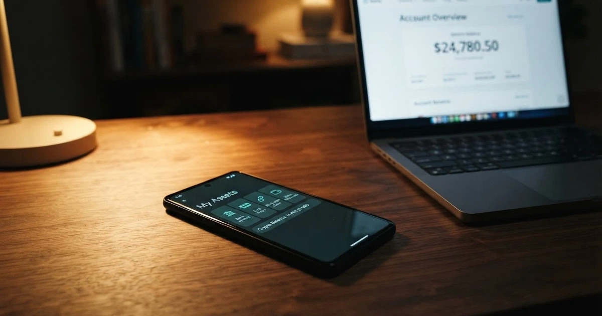 A smartphone displaying a digital wallet beside an Australian bank app, with payment icons for PayID, debit card, crypto and e-wallet visible on screen