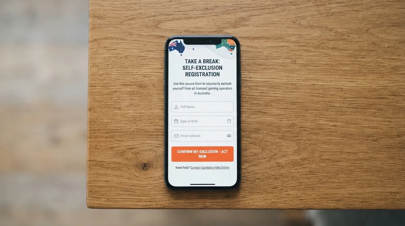 A smartphone screen showing the BetStop self-exclusion registration page with a prominent Register button