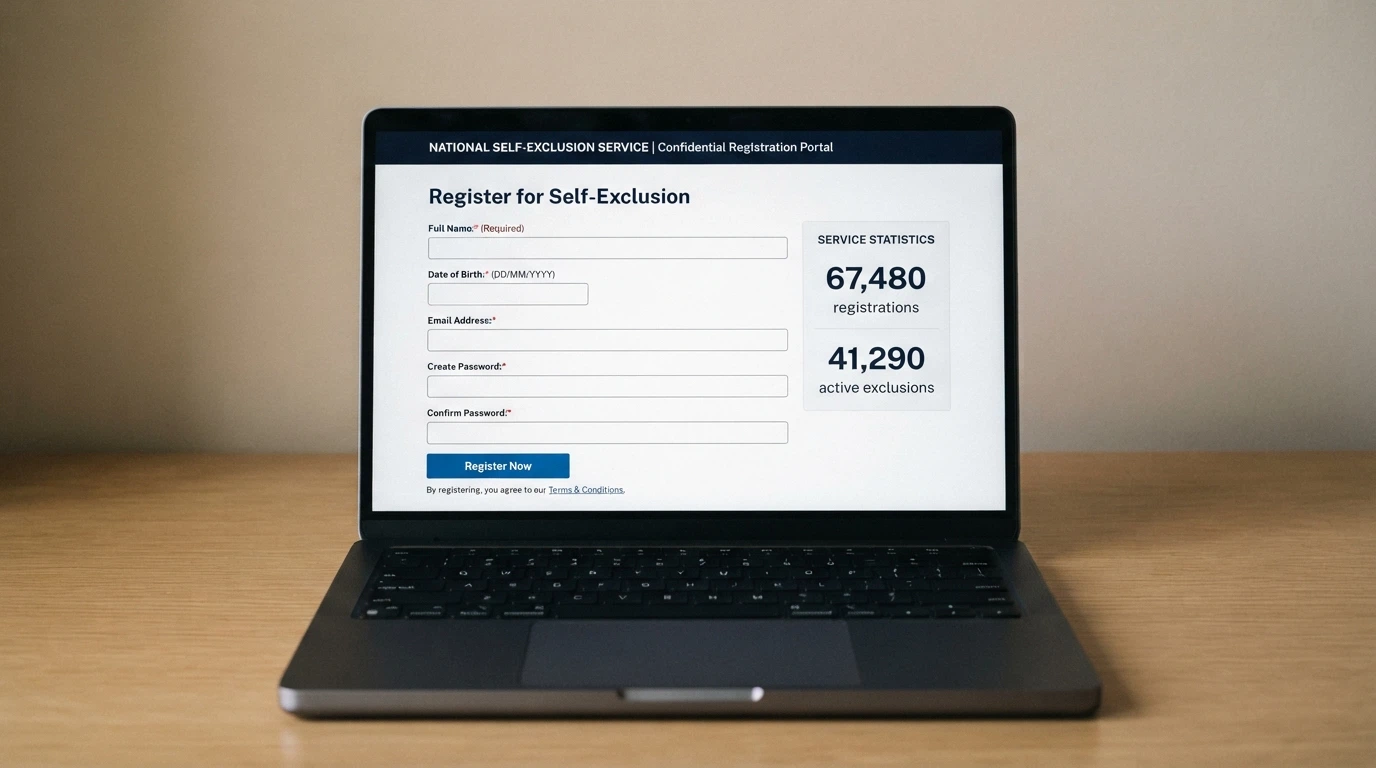 A representation of the BetStop National Self-Exclusion Register landing page with key statistics visible