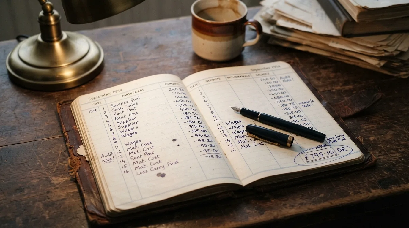 A simple handwritten ledger showing deposits, withdrawals and the circled net-loss figure used to calculate cashback
