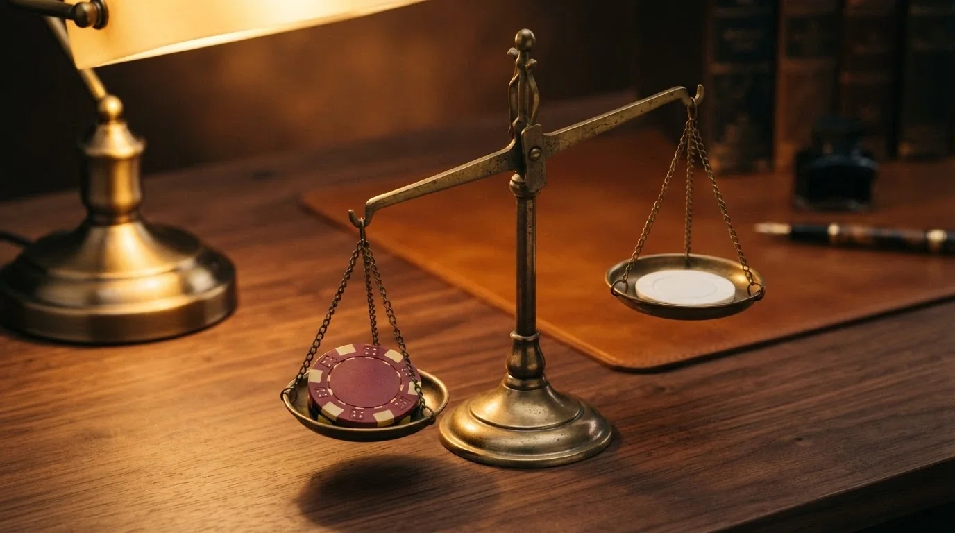 A balance scale with a 0×-wagering cashback chip on one side and a 5×-wagering chip on the other, the 0× side visibly heavier