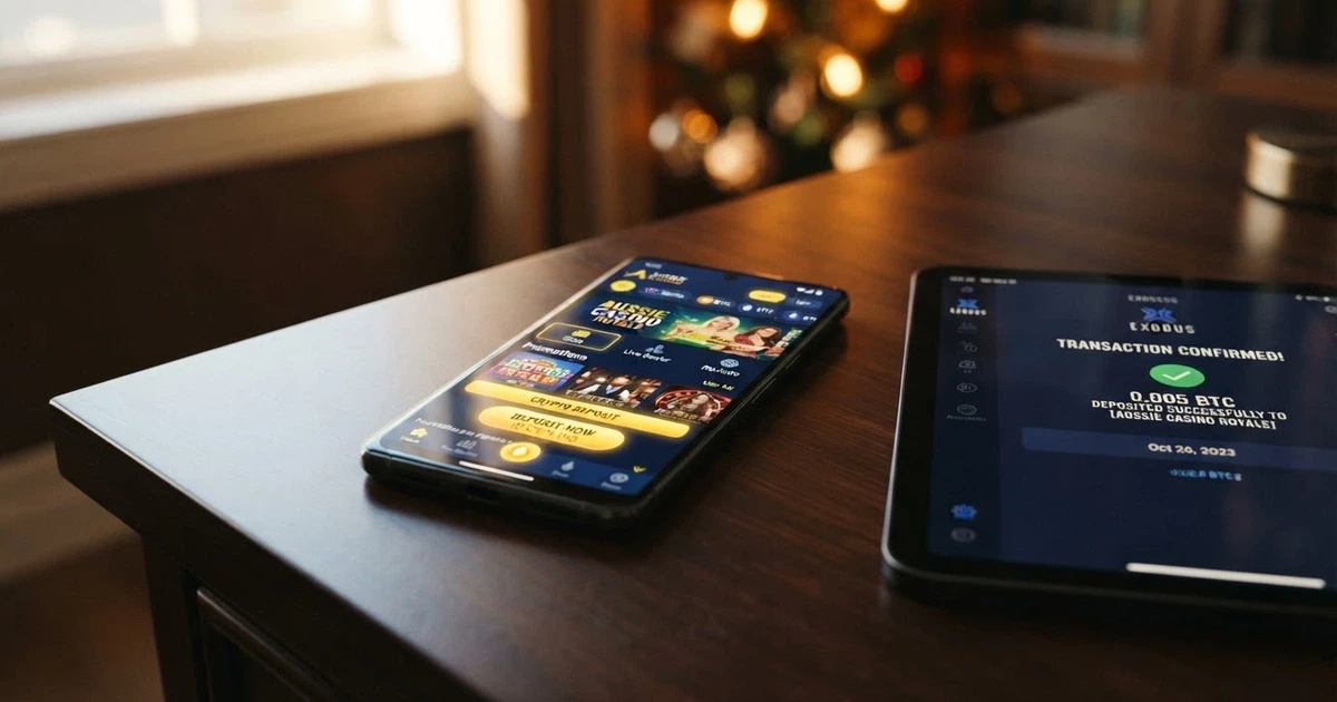 A smartphone displaying a casino lobby with a Bitcoin Cash deposit option highlighted, next to a BCH wallet app showing a transaction confirmation