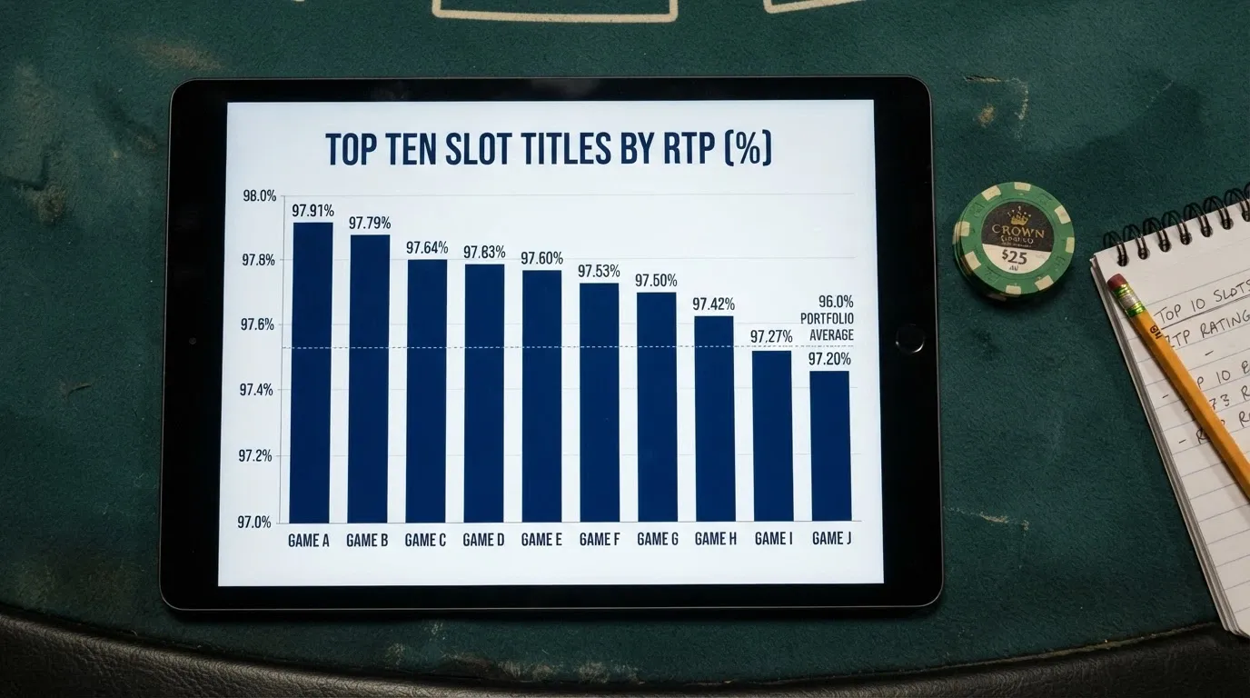 A bar chart or visual comparison of the top ten Betsoft titles by RTP, with percentages labelled
