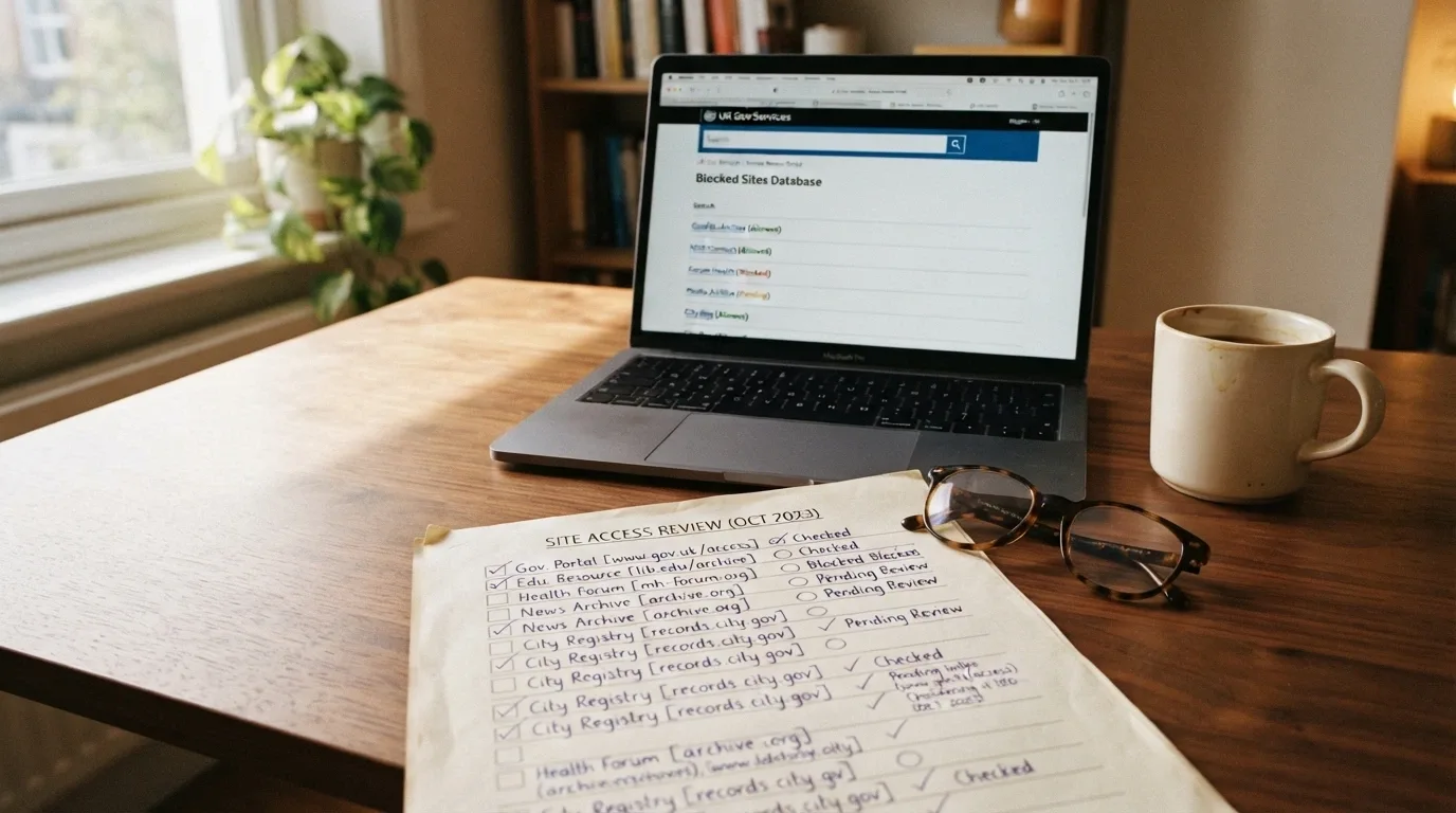 A desk-level view of a printed checklist with licence-register entries, wagering-multiple comparisons and operator notes, beside an open laptop showing the ACMA website