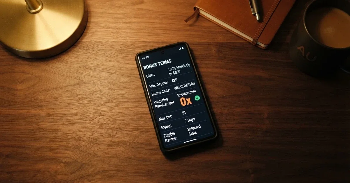 A smartphone screen showing a casino bonus terms panel with the wagering-requirement field highlighted and set to zero