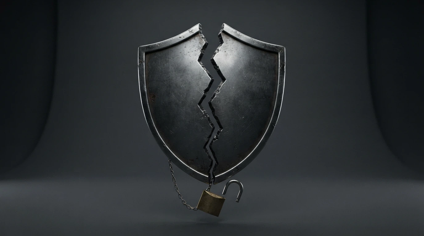 A broken shield emblem with a lock symbol that is unlocked, representing the absence of Australian consumer protections at offshore casinos