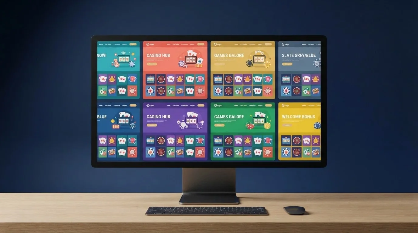 A grid arrangement of casino website homepages displayed side by side on a desktop screen