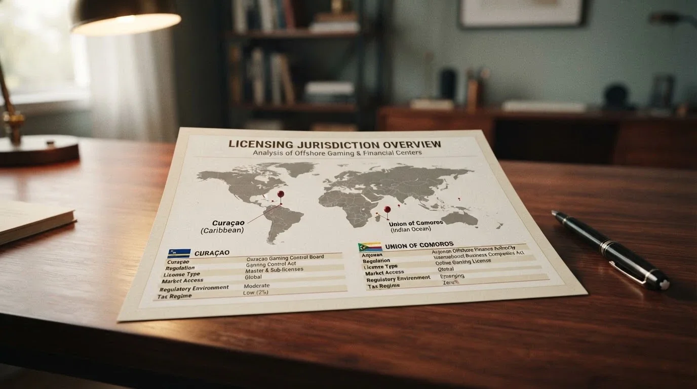 A comparison table listing casino operator names alongside their offshore licensing jurisdictions