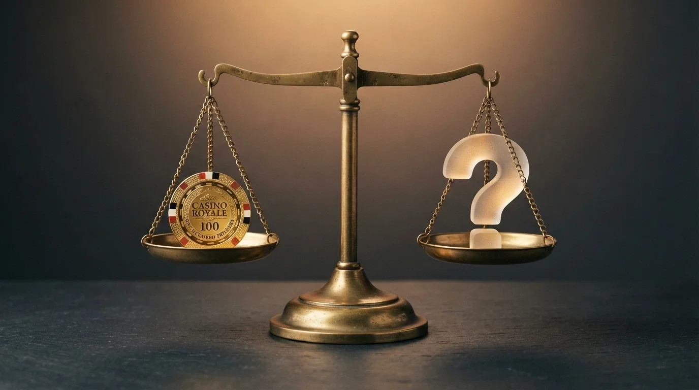 A set of balance scales with a $5 chip on one side and a question mark on the other, against an Australian context