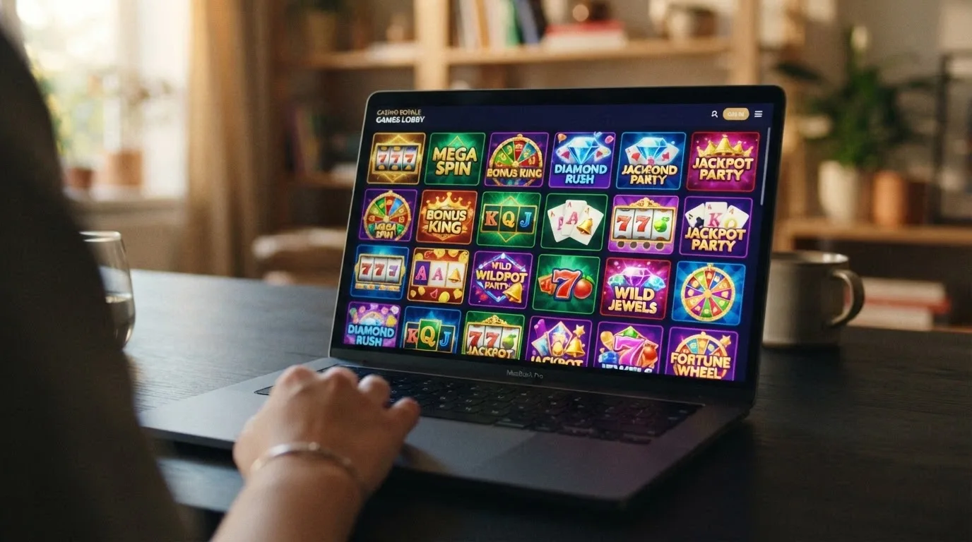 A grid of colourful online pokies game tiles with provider logos — NetEnt, Pragmatic Play, Microgaming — visible in the corners