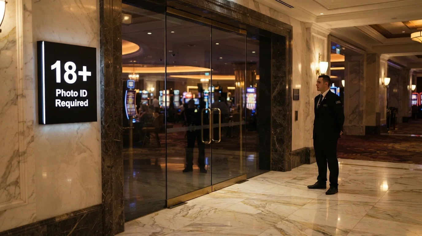 The Star Brisbane gaming-floor entry with signage showing age and ID requirements