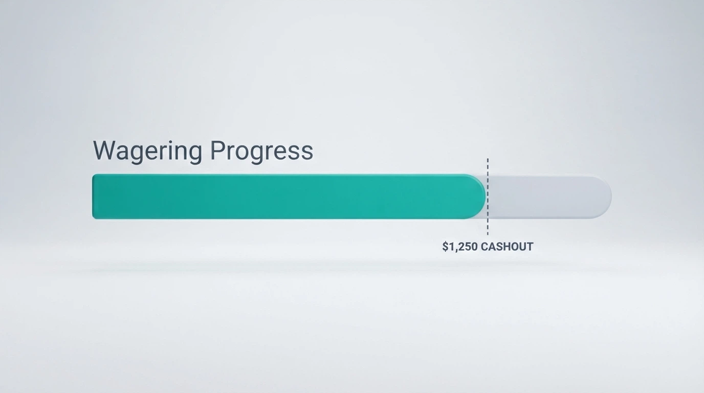 A progress bar labelled “Wagering Progress” stuck at 80% with a small cashout figure visible beyond a dashed finish line