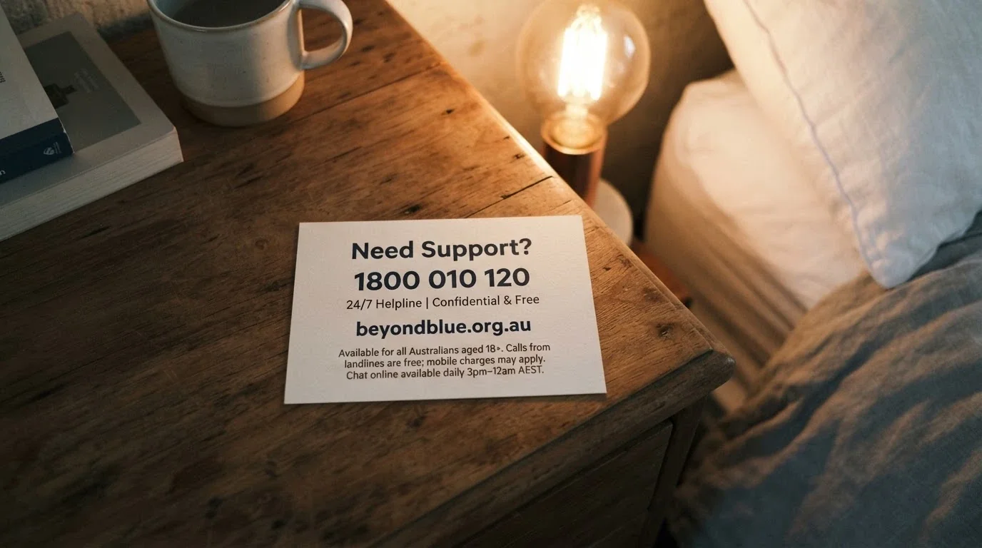 A support-resource card showing the National Gambling Helpline number (1800 858 858), the Gambling Help Online URL, and the BetStop logo — with a note that BetStop does not cover offshore casinos