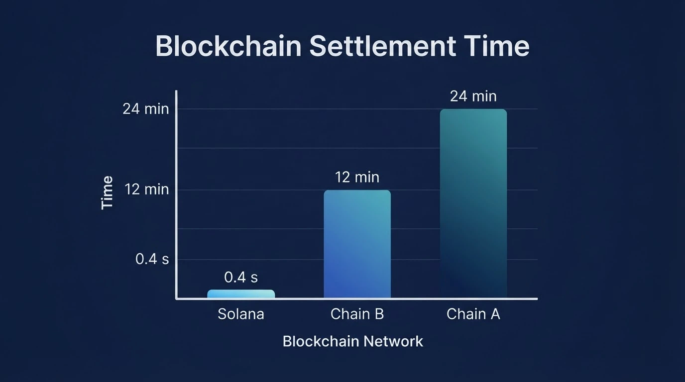 A visualisation of Solana blockchain transaction speed compared to Bitcoin and Ethereum