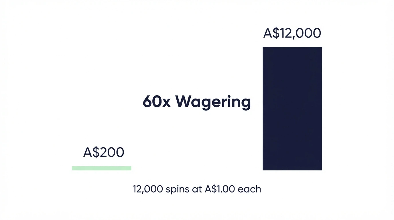 A bar or progress-style visualisation of A$12,000 in required turnover against a A$200 starting bonus
